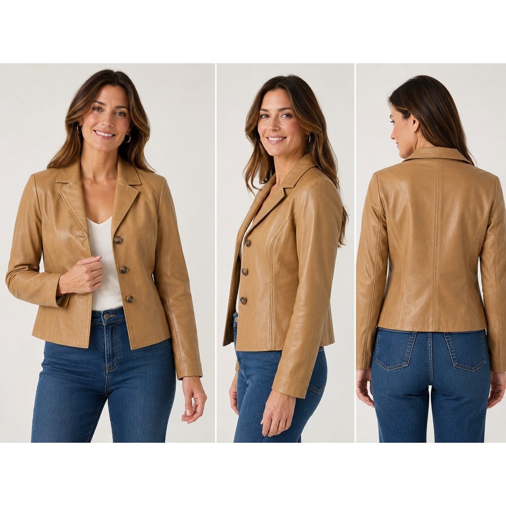 Vintage Jones New York Metallic Gold 100% Leather Jacket Women's Medium 90s Y2K